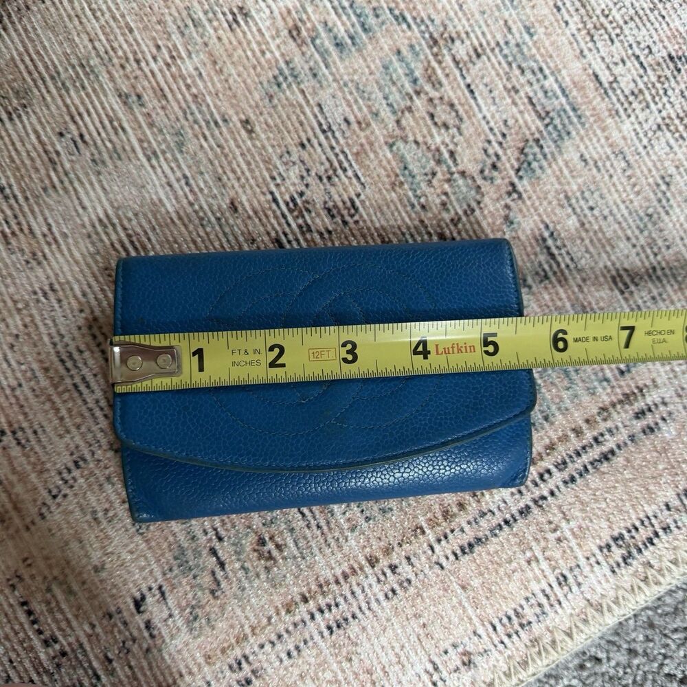Vintage Chanel Blue Caviar Leather CC Logo Timeless Flap Wallet Medium - Picture 13 of 16